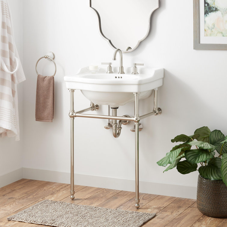 Cierra 24" White Porcelain Console Bathroom Sink with Brushed Nickel Legs