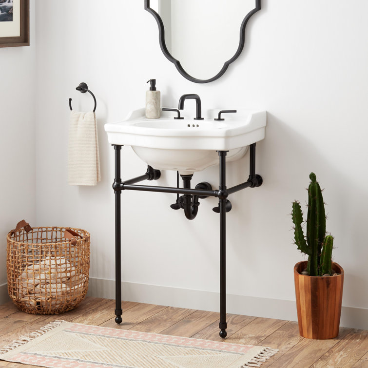 24" Matte Black and White Ceramic Console Sink
