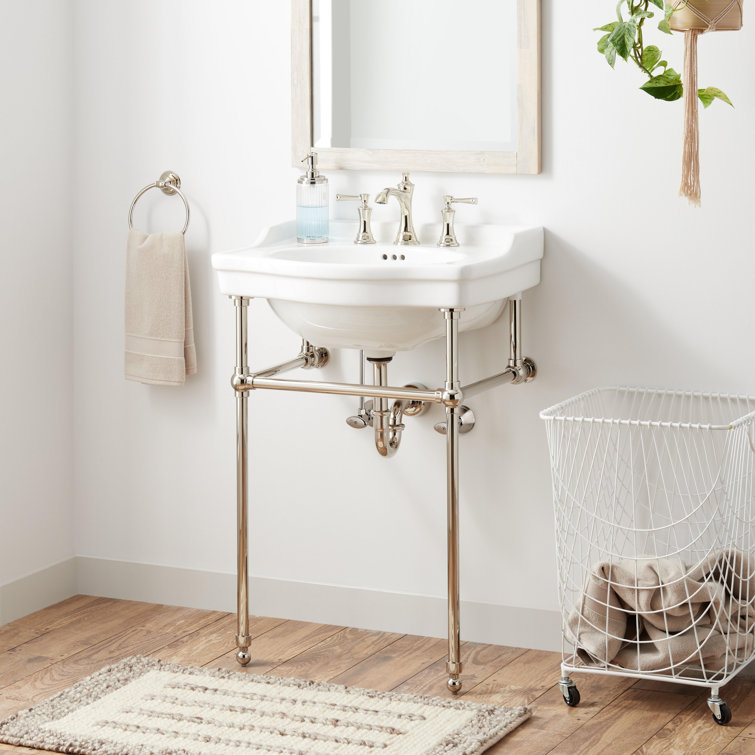 Cierra 24'' White Ceramic Console Sink with Nickel Legs