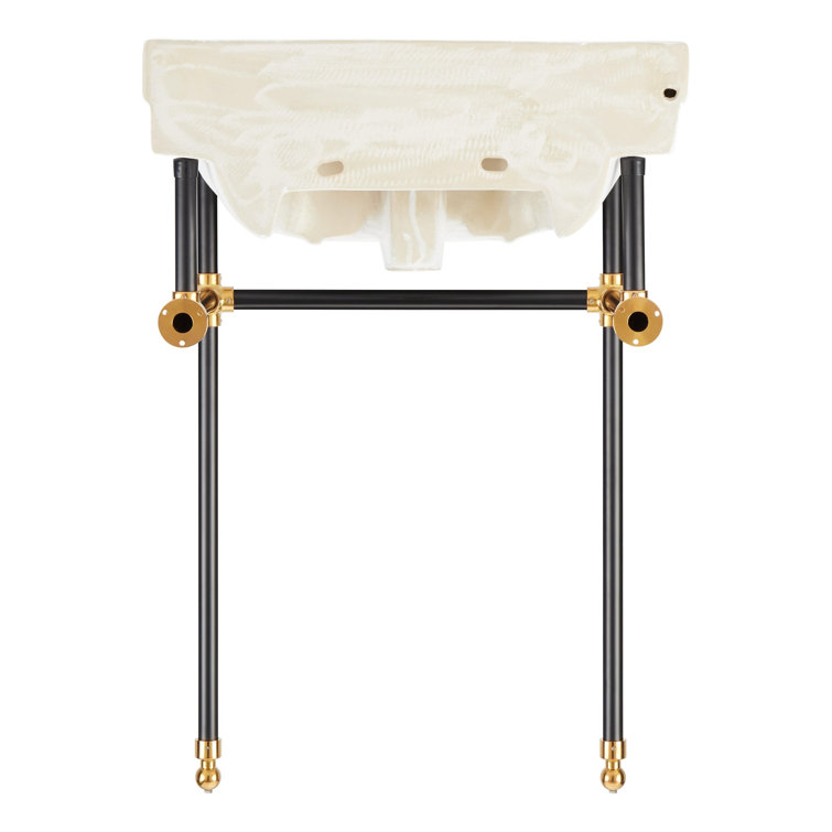 24" Matte Black and Gold Ceramic Console Bathroom Sink