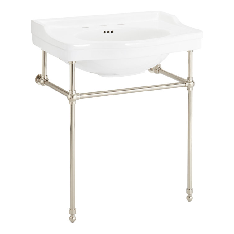 Cierra 30" White Vitreous China Console Sink with Brushed Nickel Stand