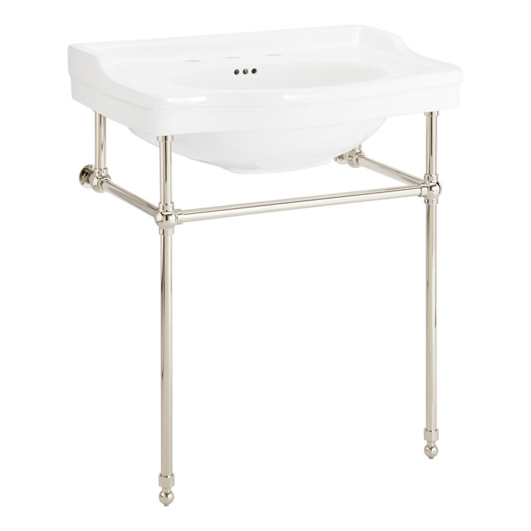 Cierra 31" Tall Chrome Ceramic Console Bathroom Sink