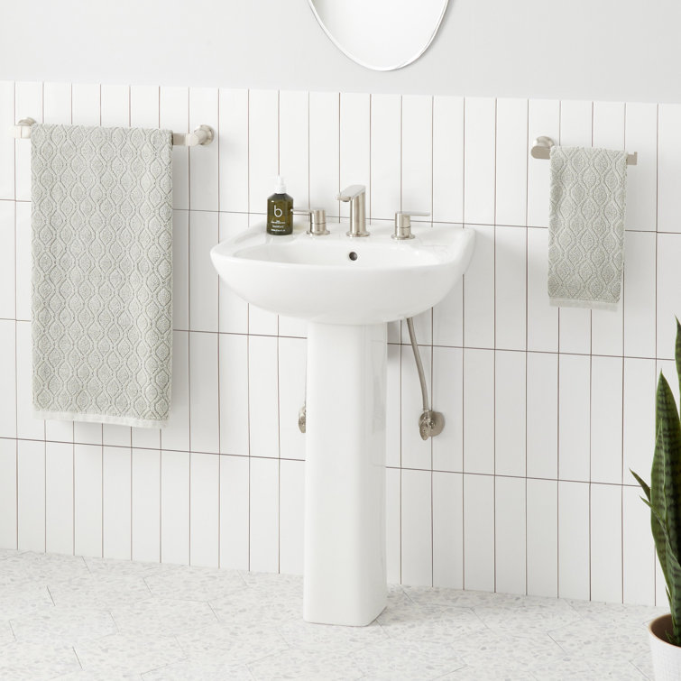 23" Tall White Porcelain Rectangular Pedestal Bathroom Sink