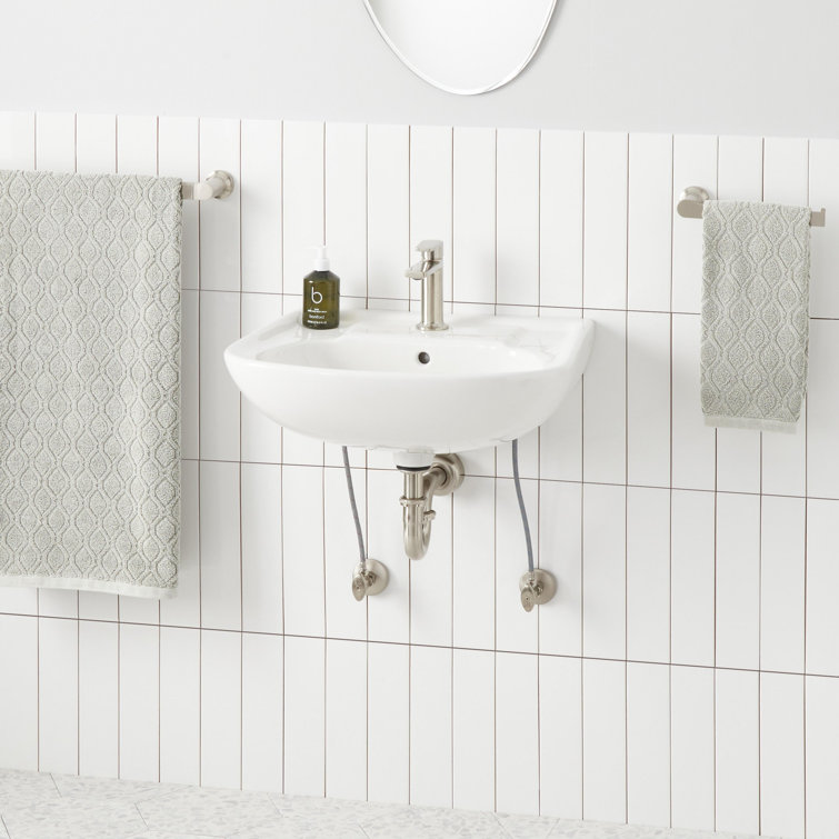 23" White Ceramic Rectangular Wall Mount Bathroom Sink with Overflow