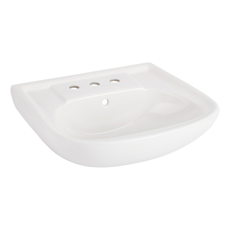 23" White Ceramic Rectangular Wall-Mount Bathroom Sink with Overflow