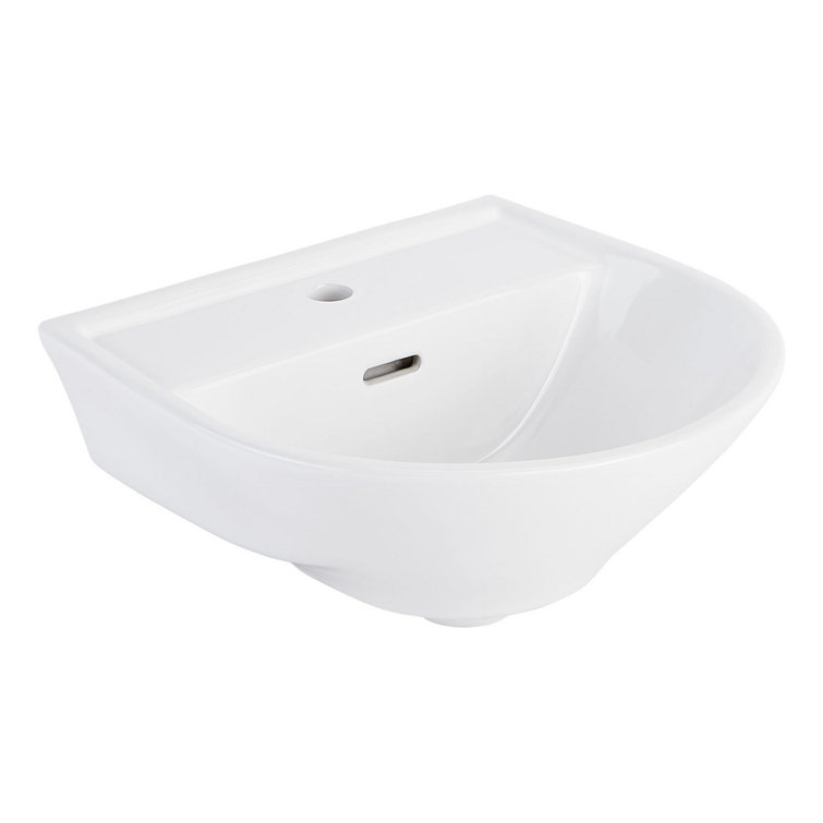 17" White Ceramic Wall Mount Bathroom Sink with Overflow