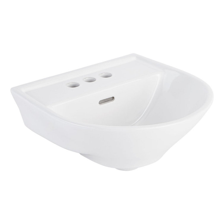 17" White Ceramic Specialty Wall Mount Bathroom Sink with Overflow