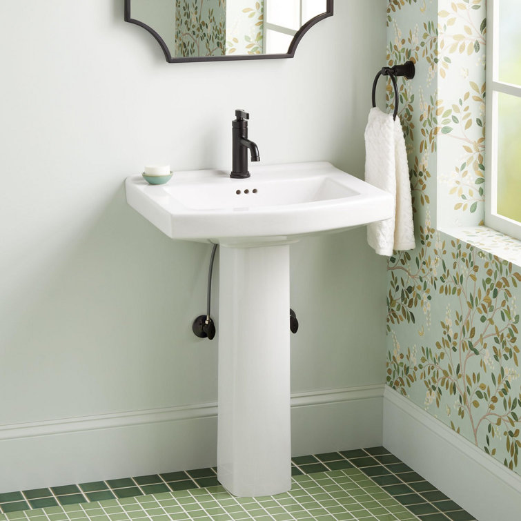 White Ceramic Pedestal Bathroom Sink with Overflow