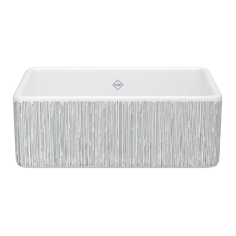 Shaker 30" Single Bowl Fireclay Farmhouse Sink with Silver Lines Design