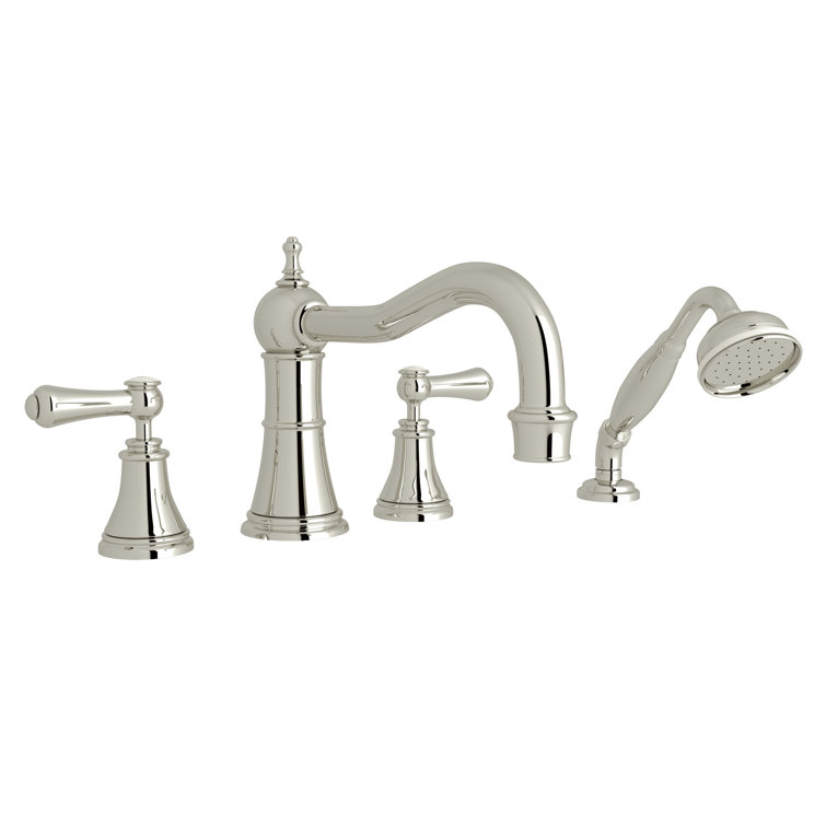 Elegant Polished Nickel 7.75" Deck Mounted Faucet with Porcelain Handles