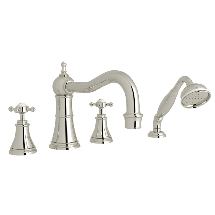 Polished Nickel Traditional Deck-Mounted Tub Faucet with Handshower
