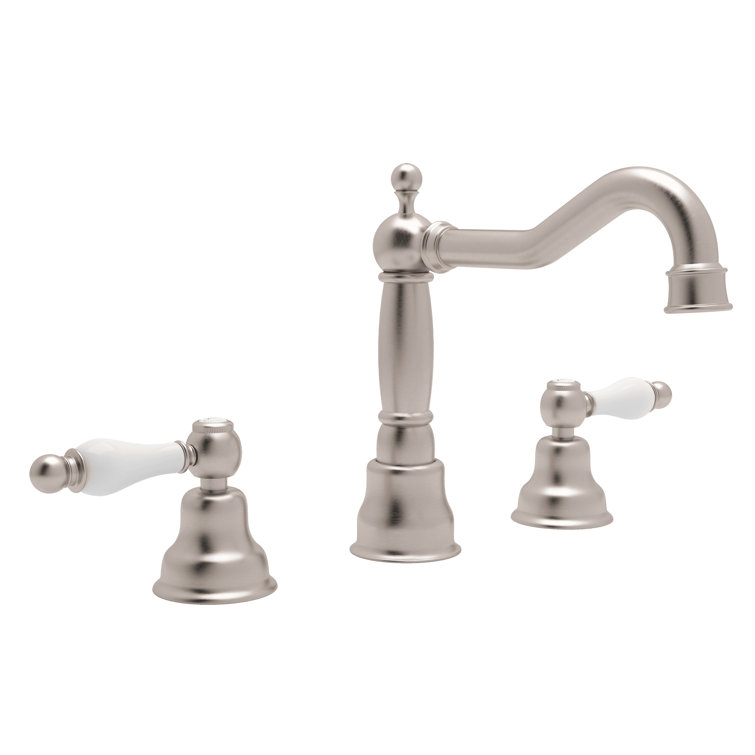 Classic Elegance Polished Nickel Widespread Bathroom Faucet with Porcelain Handles