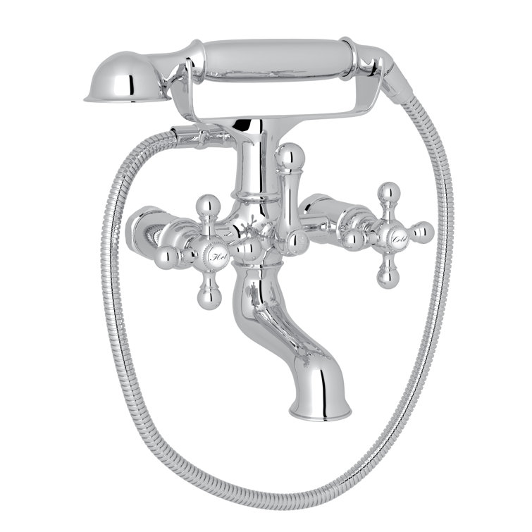 Polished Nickel Wall Mounted Widespread Tub Faucet with Handshower