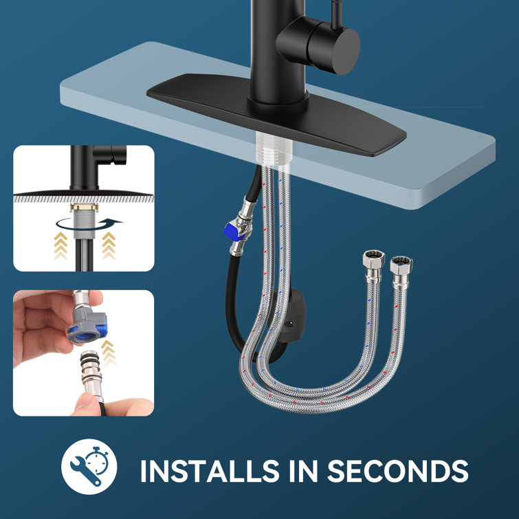 Matte Black Stainless Steel LED Kitchen Faucet with Pull Down Sprayer