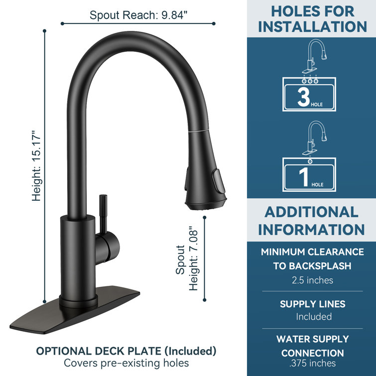 Matte Black Stainless Steel LED Kitchen Faucet with Pull Down Sprayer