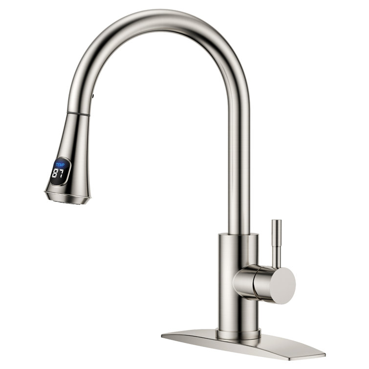 Brushed Nickel LED Kitchen Faucet with Pull Down Sprayer