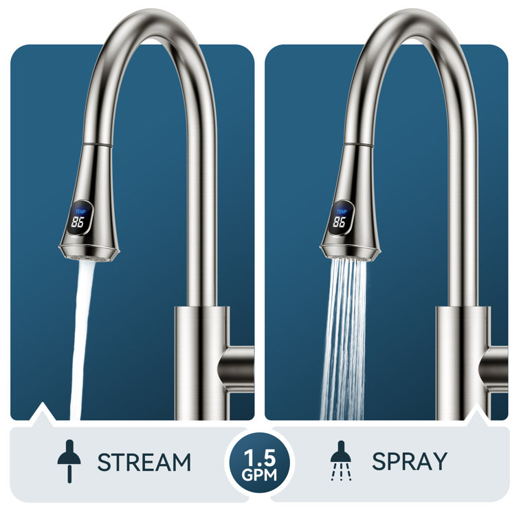 Brushed Nickel LED Kitchen Faucet with Pull Down Sprayer