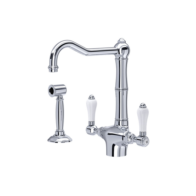 Polished Chrome Traditional Two Handle Kitchen Faucet with Side Spray