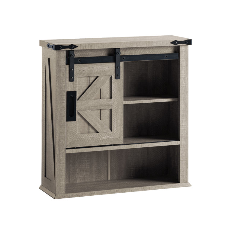Light Gray Farmhouse Wall Cabinet with Sliding Barn Door