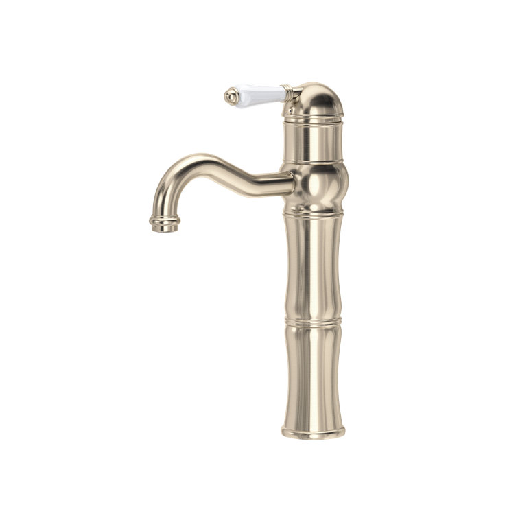 Elegant Polished Nickel Single Hole Vessel Faucet with Porcelain Handle