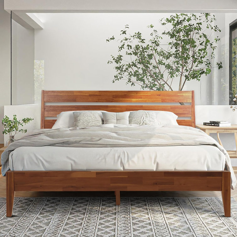 Queen Acacia Wood Platform Bed Frame with Headboard