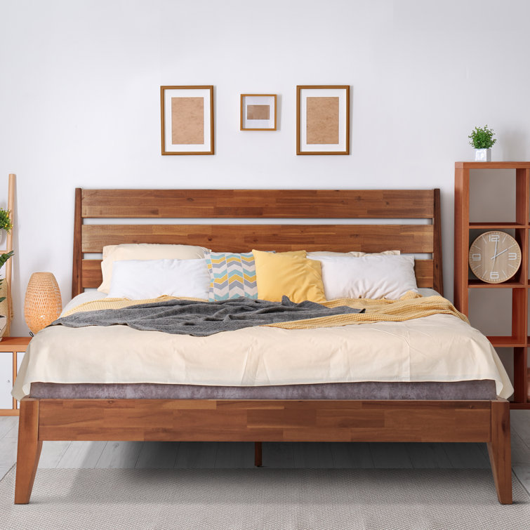 Queen Acacia Wood Platform Bed Frame with Headboard