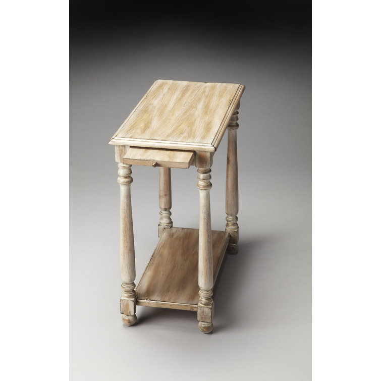 Devane Driftwood Rectangular Chairside Table with Pull-Out Tray