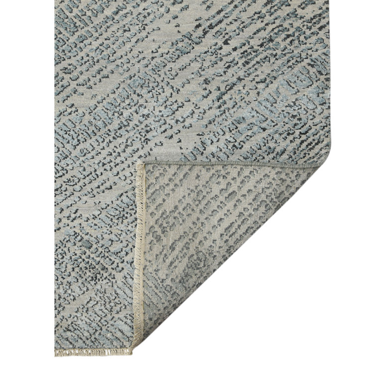 Majestic Blue Hand-Knotted Wool and Silk Area Rug