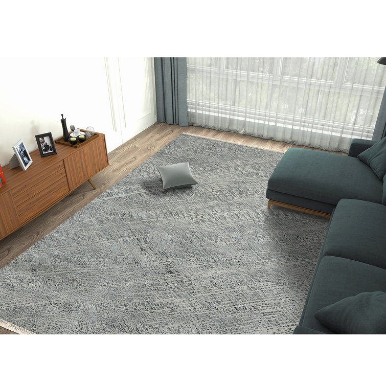 Majestic Blue Hand-Knotted Wool and Silk Area Rug