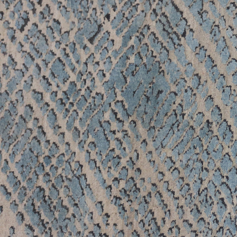 Majestic Blue Hand-Knotted Wool and Silk Area Rug