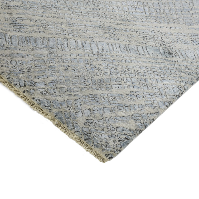 Majestic Blue Hand-Knotted Wool and Silk Area Rug