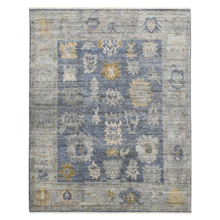 Water Blue Hand-Knotted Wool Oriental Area Rug 9'x12'