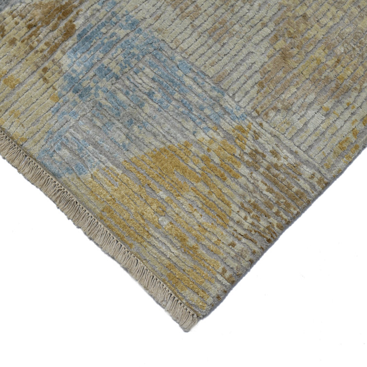 Ivory Silk-Wool Blend 2'x3' Hand-Knotted Geometric Area Rug