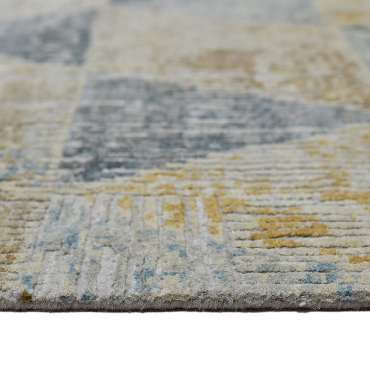 Ivory Silk-Wool Blend 2'x3' Hand-Knotted Geometric Area Rug