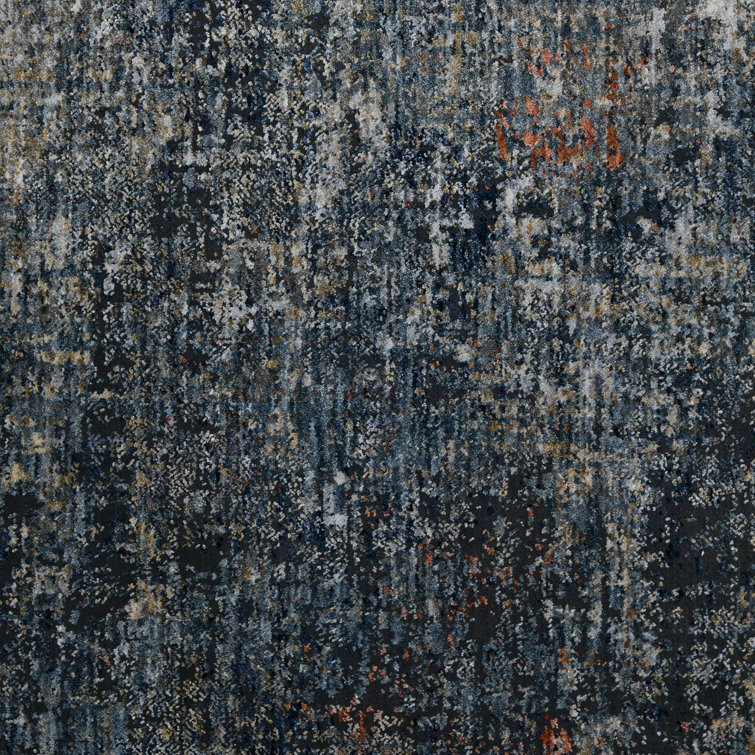 Gray and Blue Synthetic Oriental Runner Rug 2'7" x 8'