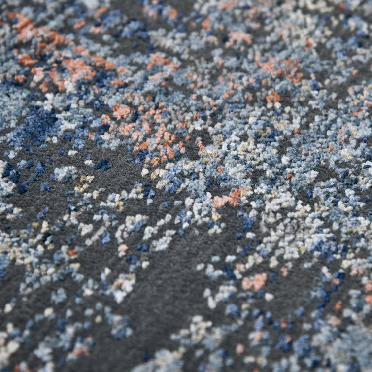 Gray and Blue Synthetic Oriental Runner Rug 2'7" x 8'