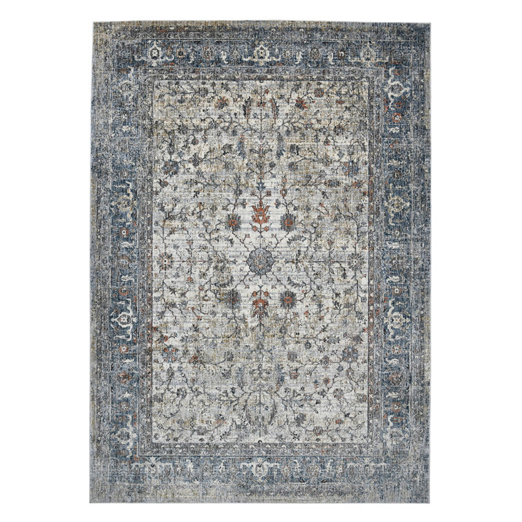 Elynna Ivory & Gray Oriental Reversible Synthetic Area Rug, 5'3" x 7'6"