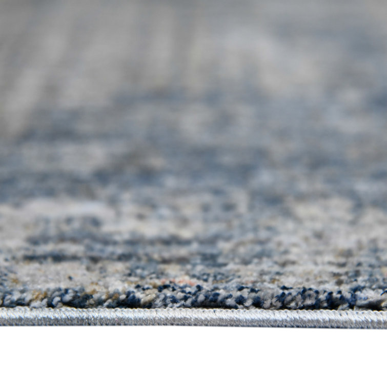 Gray and Blue Synthetic Oriental Runner Rug 2'7" x 8'