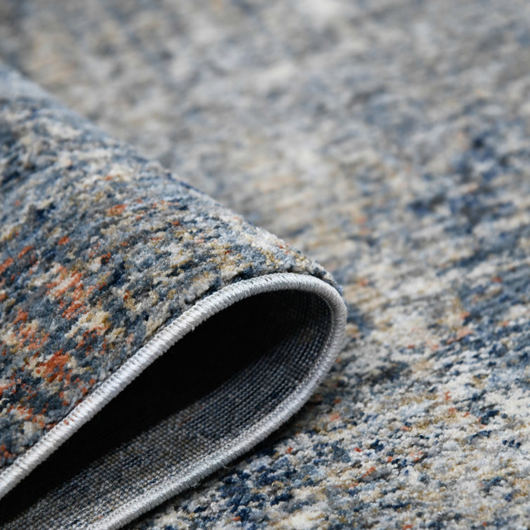 Gray and Blue Synthetic Oriental Runner Rug 2'7" x 8'
