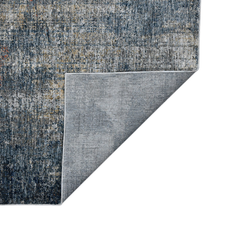 Gray and Blue Synthetic Oriental Runner Rug 2'7" x 8'