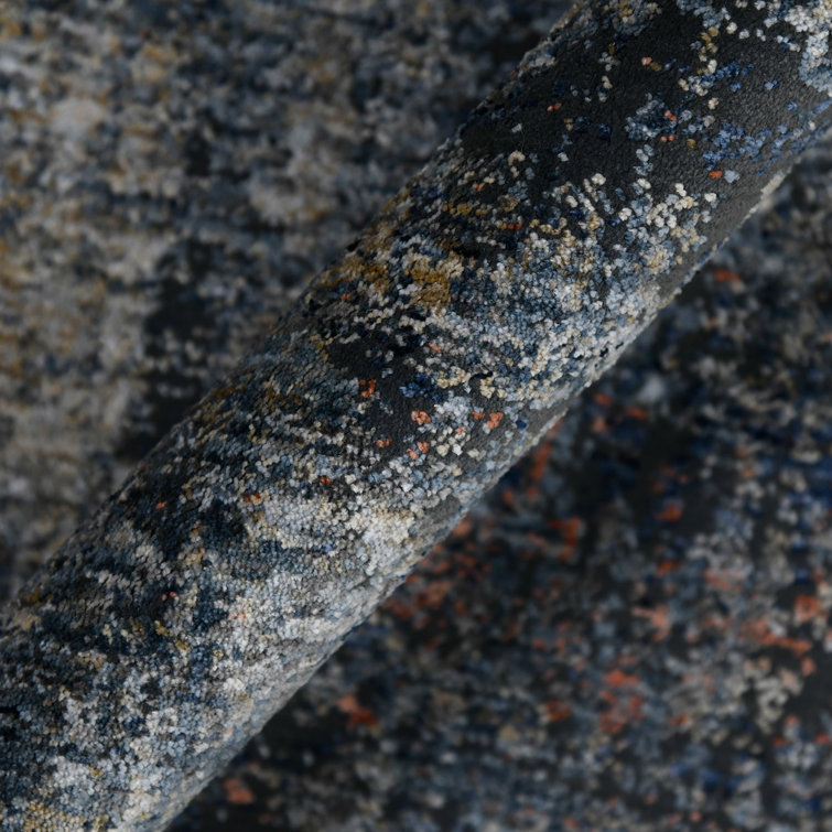 Gray and Blue Synthetic Oriental Runner Rug 2'7" x 8'