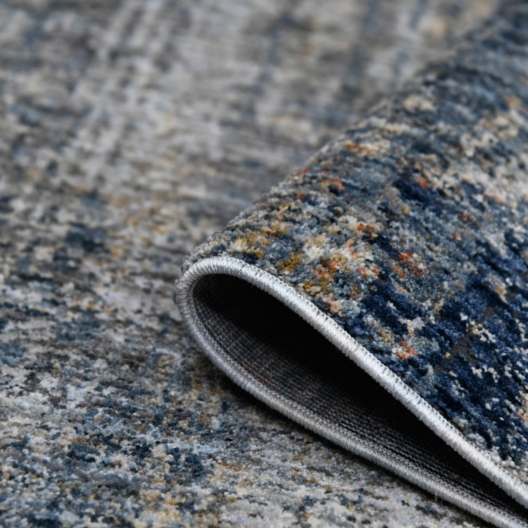 Gray and Blue Synthetic Oriental Runner Rug 2'7" x 8'