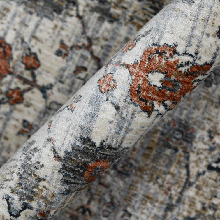 Ivory and Gray Oriental Synthetic 2' x 3' Area Rug