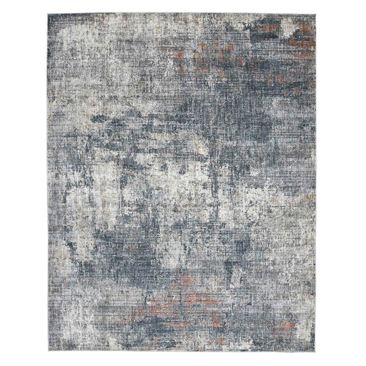 Gray and Beige Synthetic Oriental Rectangular Area Rug 7'10" x 9'10"