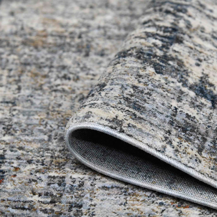 Gray and Beige Synthetic Oriental Rectangular Area Rug 7'10" x 9'10"