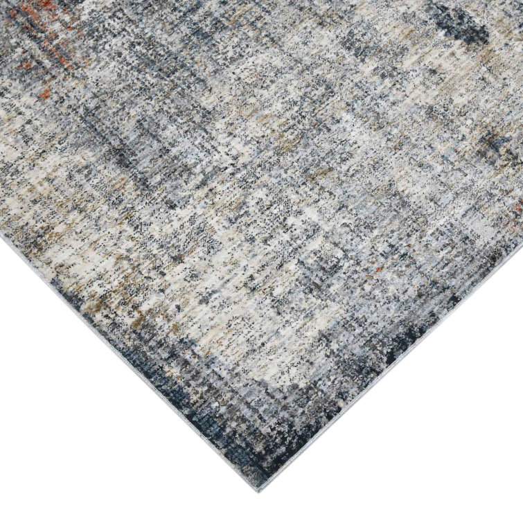 Gray and Beige Synthetic Oriental Rectangular Area Rug 7'10" x 9'10"