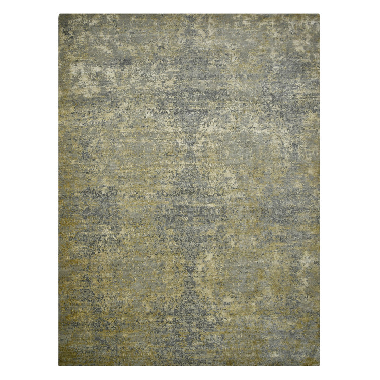 Mystique Gray and Gold Hand-Knotted Wool Silk Rug