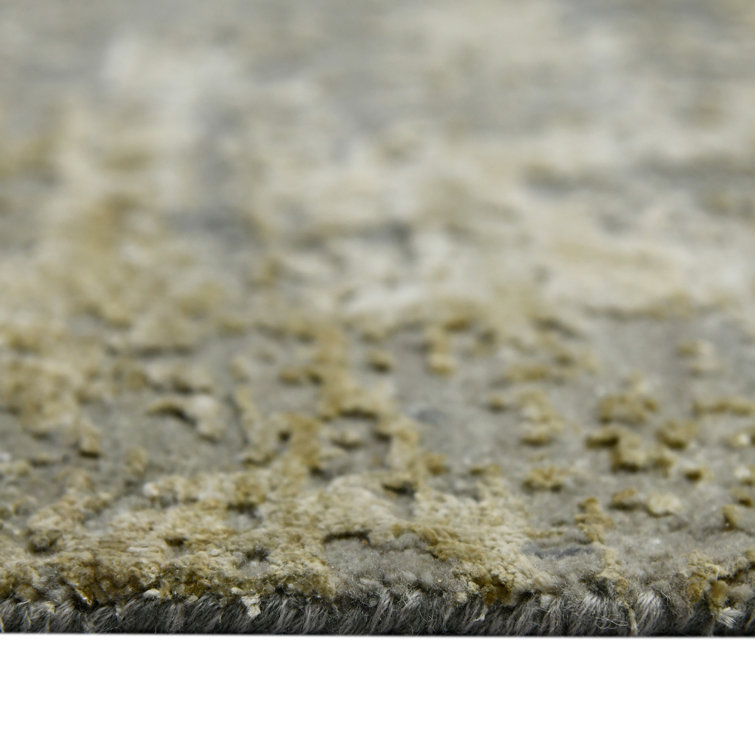 Mystique Gray and Gold Hand-Knotted Wool Silk Rug