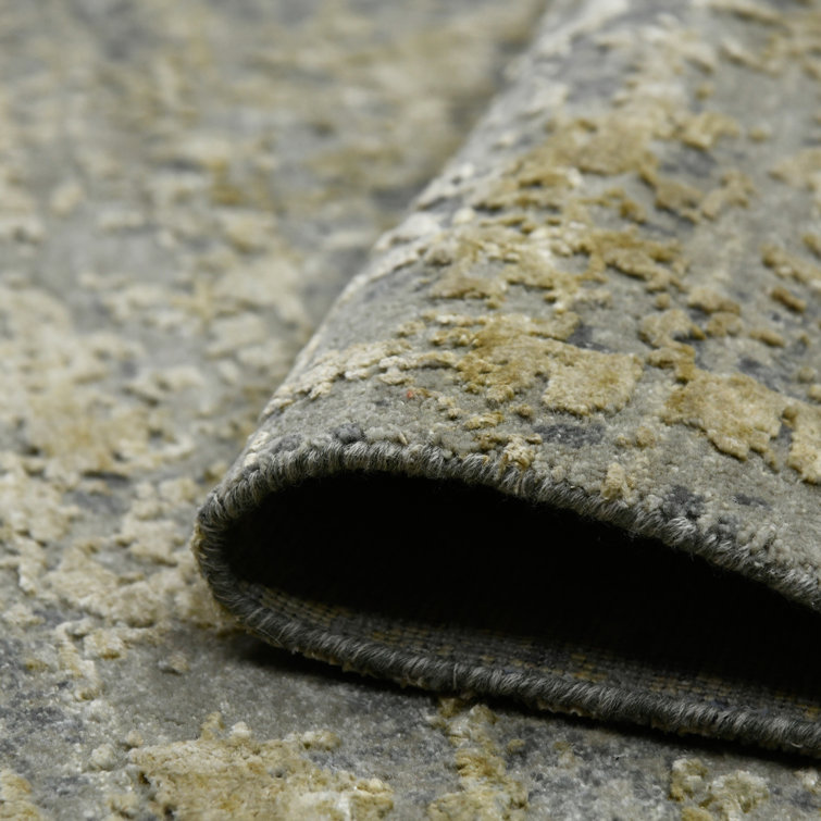 Mystique Gray and Gold Hand-Knotted Wool Silk Rug