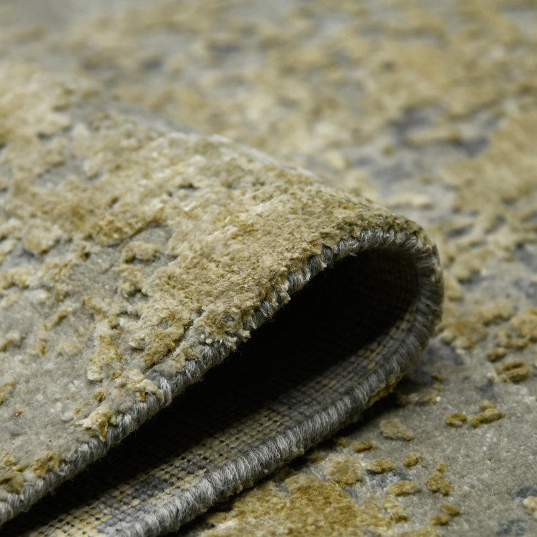 Mystique Gray and Gold Hand-Knotted Wool Silk Rug